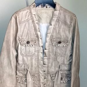 Distressed cream and brown leather jacket